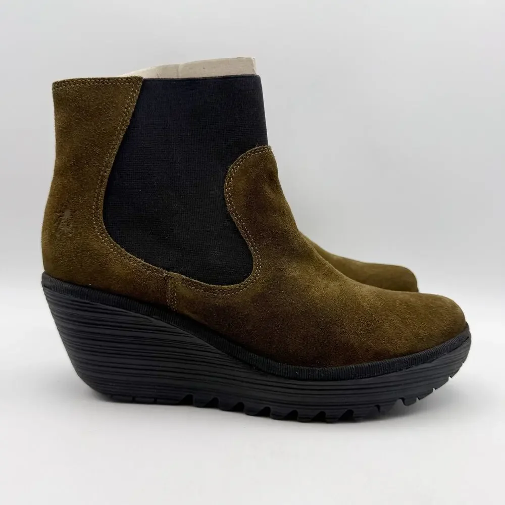 Fly London Womens Wedge Bootie EU 39 US 8-8.5 Brown Suede YADE398FLY NWOB